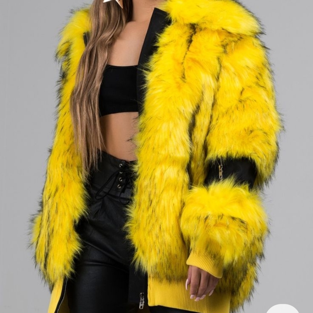 Faux fur yellow coat